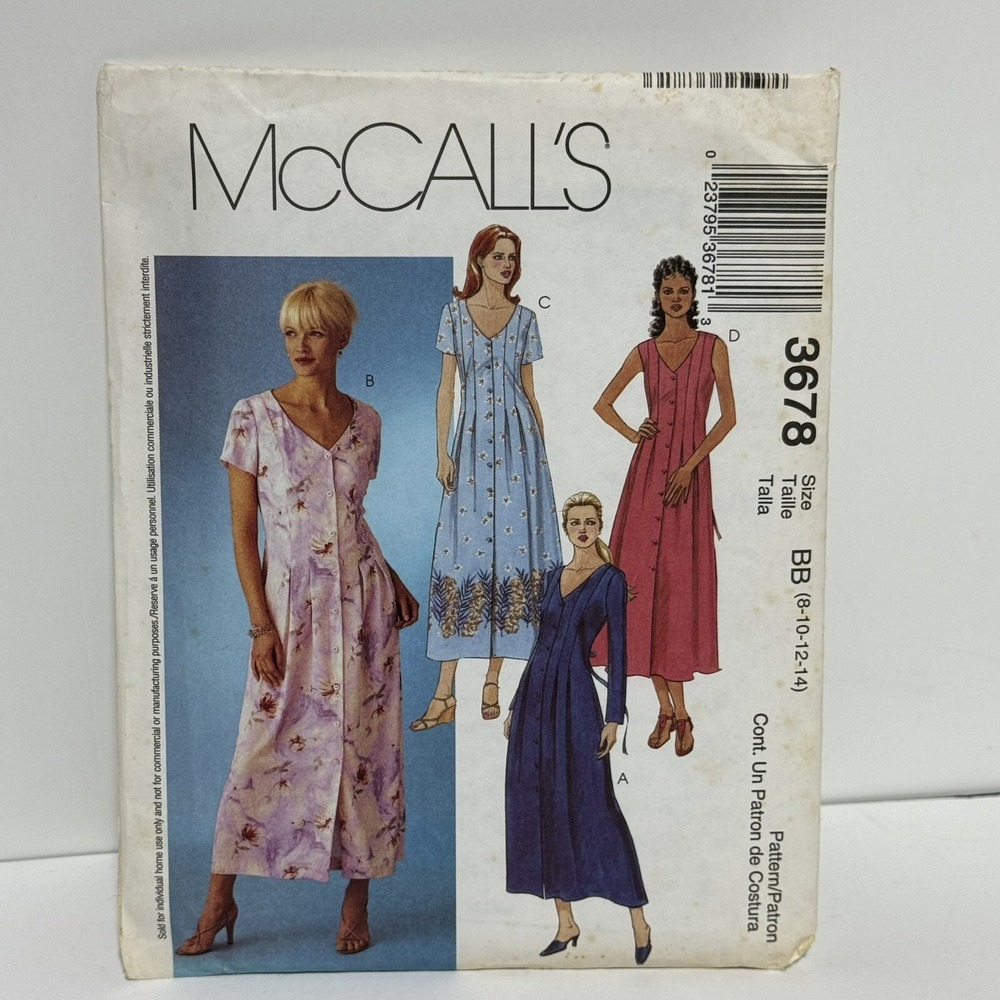 New Vintage 2002 McCall's 3678 Size BB 8-14 Misses'/Miss Petite Dress Pattern